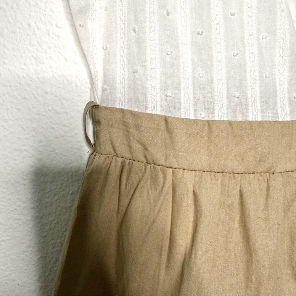 Mine Flutter Cap Sleeve Button Down White Tan Min… - image 6